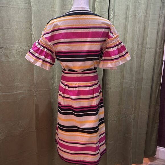Salvatore Ferragamo 100% cotton Striped Multicolor bell sleeve belted Dress, S - Picture 9 of 13